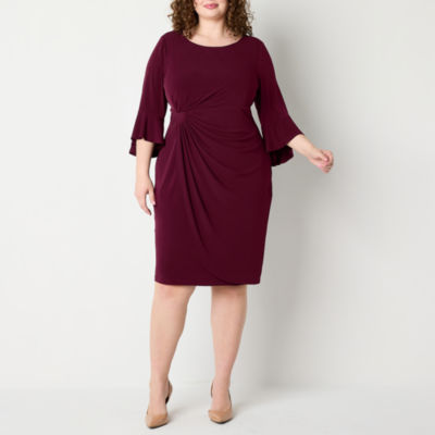 Connected Apparel Plus 3/4 Bell Sleeve Sheath Dress