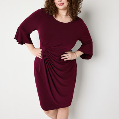 Connected Apparel Plus 3/4 Bell Sleeve Sheath Dress