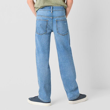 Thereabouts Little & Big Boys Mid Rise Straight Leg Jean, 20 Husky, Blue