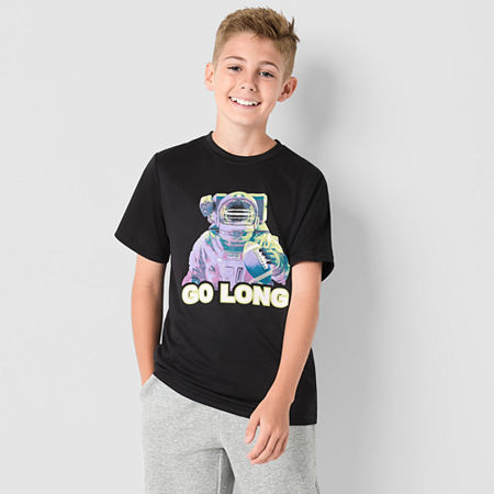 Xersion Little & Big Boys Performance Crew Neck Short Sleeve Graphic T-Shirt, Large (14-16), Black