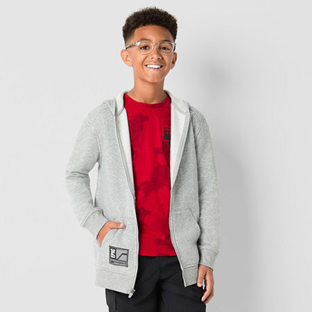 Xersion Little & Big Boys Fleece Zipper Hoodie, M (10-12) Husky, Gray