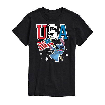 Mens Short Sleeve Americana Stitch Graphic T-Shirt, Large, Black