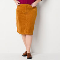 St. John's Bay Corduroy Womens Midi A-Line Skirt-Plus, 22w, Brown