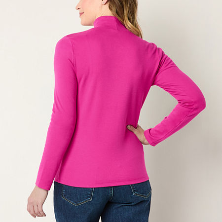 St. John's Bay Womens Mock Neck Long Sleeve T-Shirt, Petite X-large, Pink