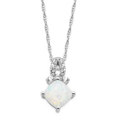 Lab Created Opal & White Sapphire Sterling Silver Pendant