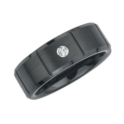 Mens 8mm Diamond-Accent Black Stainless Steel & Ceramic Wedding Band