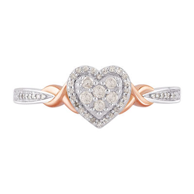 Promise My Love Womens 1/6 CT. T.W. Natural White Diamond Sterling Silver Heart Promise Ring