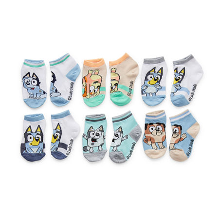 Toddler Boys 6 Pair Bluey Quarter Ankle Socks, 2t-4t, White