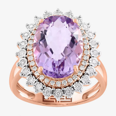 Effy Final Call Womens Genuine Pink Amethyst 14K Gold Oval Round Cocktail Ring