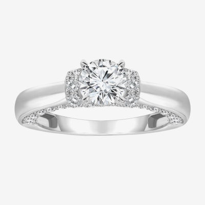 Womens 2 CT. T.W. Lab Grown White Diamond 10K Gold and 14K Round Side Stone Engagement Ring