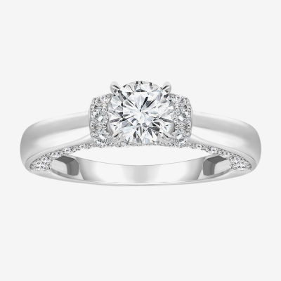 (I / I1) Womens 2 CT. T.W. Lab Grown White Diamond 10K Gold or 14K Round Side Stone Engagement Ring