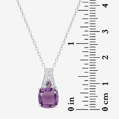 Womens Genuine Purple Amethyst Sterling Silver Pendant Necklace