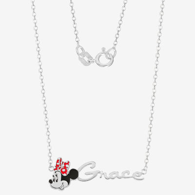 Disney Personalized Girls Minnie Mouse Sterling Silver & Enamel Name Necklace