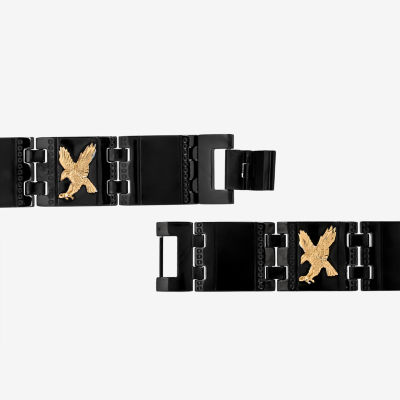Mens Black Stainless Steel Eagle Link Bracelet