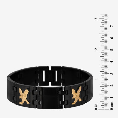Mens Black Stainless Steel Eagle Link Bracelet