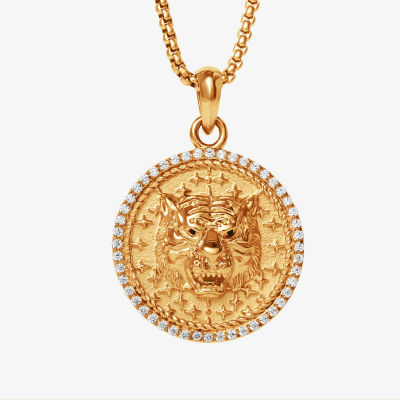 Shaquille O'Neal XLG Lion Mens White Cubic Zirconia Stainless Steel Pendant Necklaces