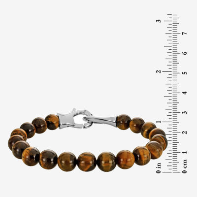 Genuine Brown Tiger's Eye Stainless Steel Beaded Bracelet