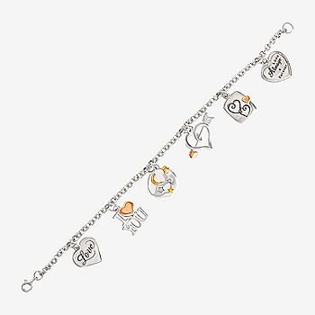 Tri-Tone Sterling Silver Love Heart Charm Bracelet, Color: Sterling Silver  - JCPenney