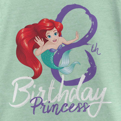 Disney Collection Little & Big Girls Crew Neck Ariel Birthday Short Sleeve Graphic T-Shirt