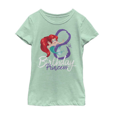 Disney Collection Little & Big Girls Crew Neck Ariel Birthday Short Sleeve Graphic T-Shirt