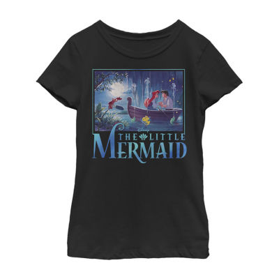 Disney Collection Little & Big Girls Crew Neck Short Sleeve Ariel The Mermaid Graphic T-Shirt