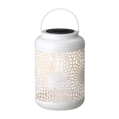 Glitzhome 8.75" White Metal Cutout Outdoor Lantern