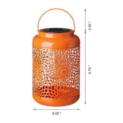 Glitzhome 8.75" Orange Metal Cutout Outdoor Lantern