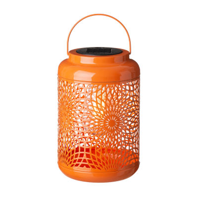 Glitzhome 8.75" Orange Metal Cutout Outdoor Lantern