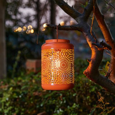 Glitzhome 8.75" Orange Metal Cutout Outdoor Lantern