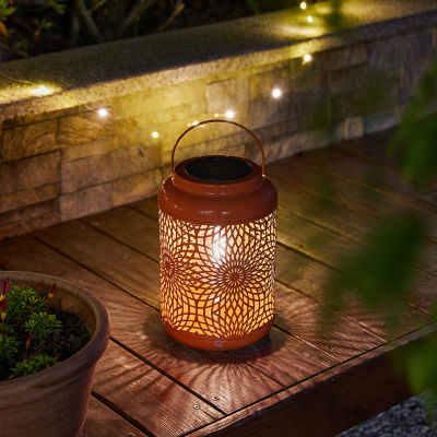 Glitzhome 8.75" Orange Metal Cutout Outdoor Lantern