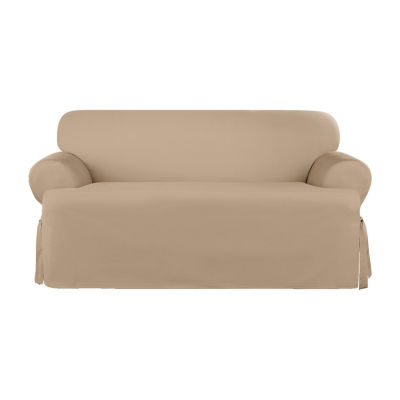 Sure Fit Heavy Weight Cotton Canvas T-Cushion Loveseat Slipcover