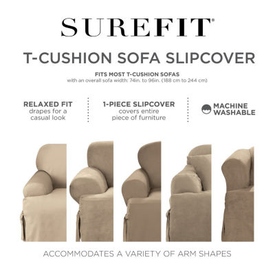 Sure Fit Heavy Weight Cotton Canvas T-Cushion Sofa Slipcovers