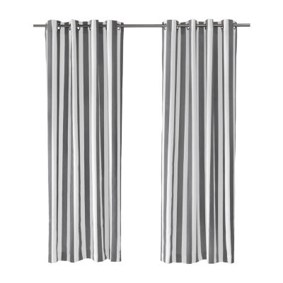 Coastal Stripe Light-Filtering Grommet Top Single Outdoor Curtain Panel