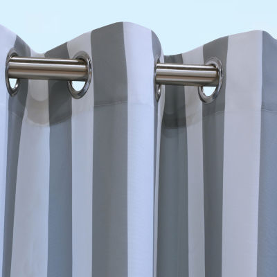 Coastal Stripe Light-Filtering Grommet Top Single Outdoor Curtain Panel