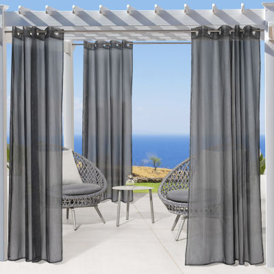 No Se'Em Sheer Grommet Top Single Outdoor Curtain Panel