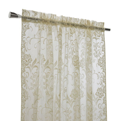 Limoges Embroidered Sheer Rod Pocket Single Curtain Panel