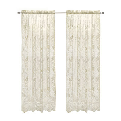 Limoges Embroidered Sheer Rod Pocket Single Curtain Panel