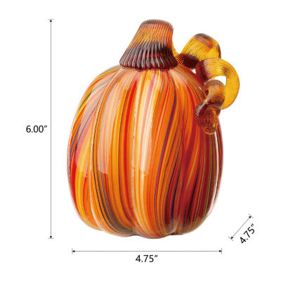 Glitzhome Multi Striped Glass Pumpkin Thanksgiving Tabletop Decor