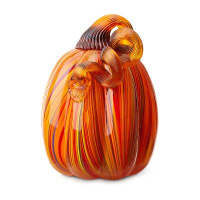 Glitzhome Multi Striped Glass Pumpkin Thanksgiving Tabletop Decor