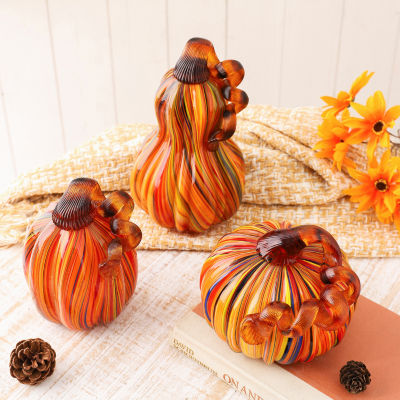 Glitzhome Glass Pumpkin And Gourd 3-pc. Thanksgiving Tabletop Decor