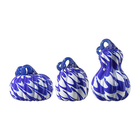 Glitzhome Glass Pumpkin And Gourd 3-pc. Thanksgiving Tabletop Decor, One Size, Blue