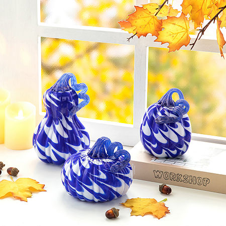 Glitzhome Glass Pumpkin And Gourd 3-pc. Thanksgiving Tabletop Decor, One Size, Blue