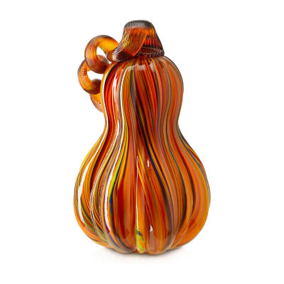 Glitzhome Multi Striped Glass Gourd Thanksgiving Tabletop Decor