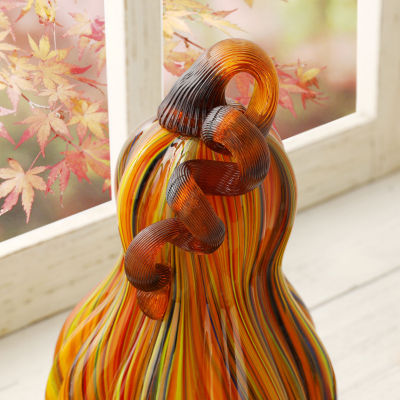 Glitzhome Multi Striped Glass Gourd Thanksgiving Tabletop Decor