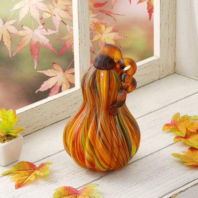 Glitzhome Multi Striped Glass Gourd Thanksgiving Tabletop Decor