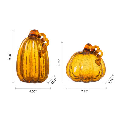 Glitzhome 2-pc. Amber Crackle Glass Pumpkin Thanksgiving Tabletop Decor