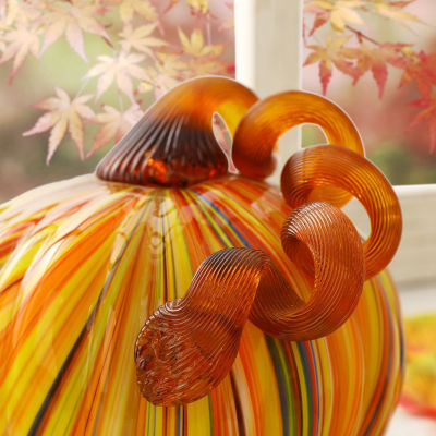 Glitzhome 2-pc. Glass Short Pumpkin Thanksgiving Tabletop Decor
