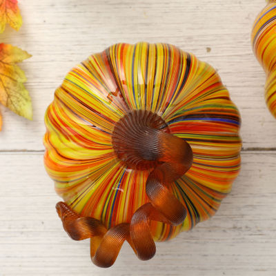 Glitzhome 2-pc. Glass Short Pumpkin Thanksgiving Tabletop Decor