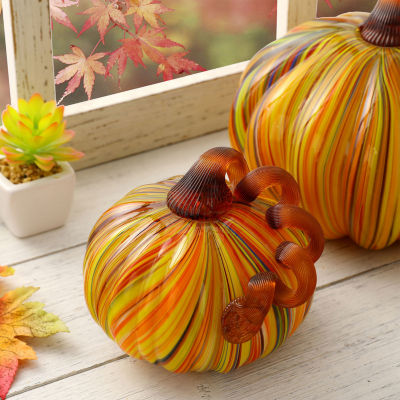 Glitzhome 2-pc. Glass Short Pumpkin Thanksgiving Tabletop Decor