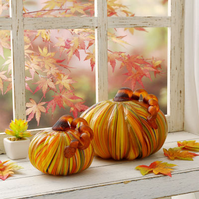 Glitzhome 2-pc. Glass Short Pumpkin Thanksgiving Tabletop Decor